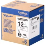 HGE231V5 BROTHER PT Labeltape (5) 12mm wit zwart 5x8 meter gelamineerd