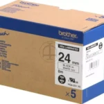 HGE251V5 BROTHER PT Labeltape (5) 24mm wit zwart 5x8 meter gelamineerd