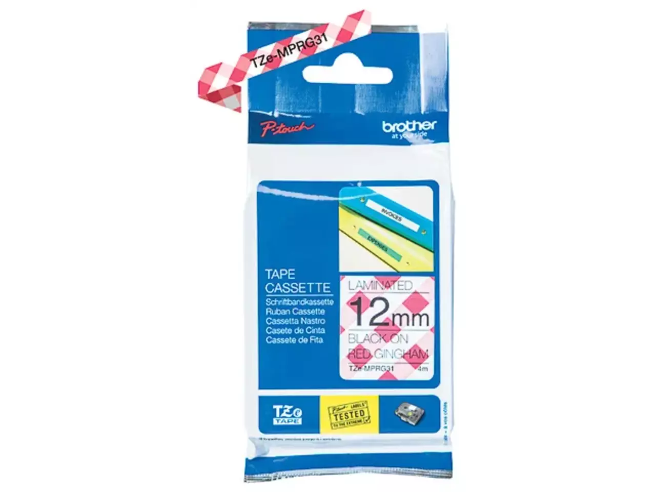 914005440885.webp TZEMPRG31 BROTHER PT Labeltape 12mm zwart rood 4 meter gelamineerd textiel - Afbeelding 1