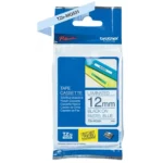 TZEMQ531 BROTHER PT Labeltape 12mm zwart blauw 4 meter gelamineerd
