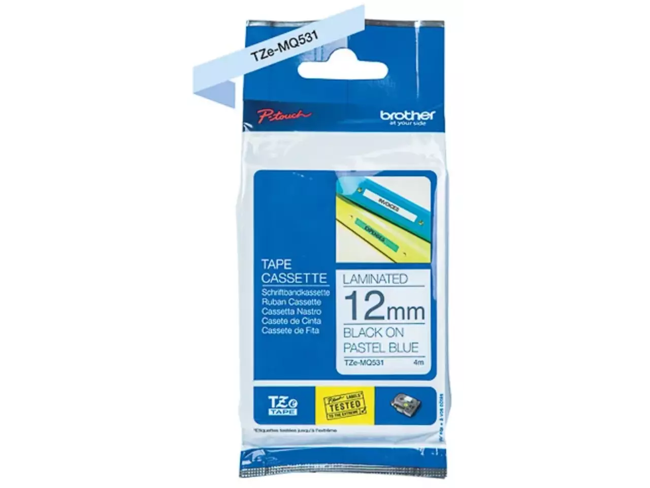 914005440887.webp TZEMQ531 BROTHER PT Labeltape 12mm zwart blauw 4 meter gelamineerd - Afbeelding 1