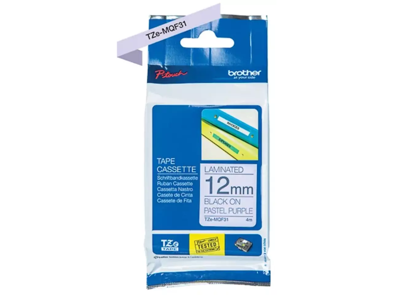 914005440889.webp TZEMQF31 BROTHER PT Labeltape 12mm zwart lila 4 meter gelamineerd - Afbeelding 1