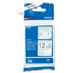 TZER231 BROTHER PT Labeltape 12mm zwart wit 4 meter niet-klevend textiel