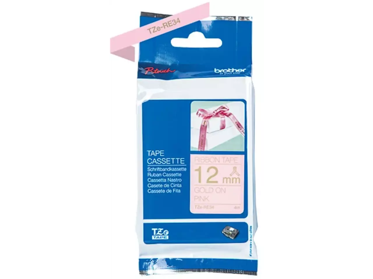914005440892.webp TZERE34 BROTHER PT Labeltape 12mm goud roze 4 meter niet-klevend textiel - Afbeelding 1