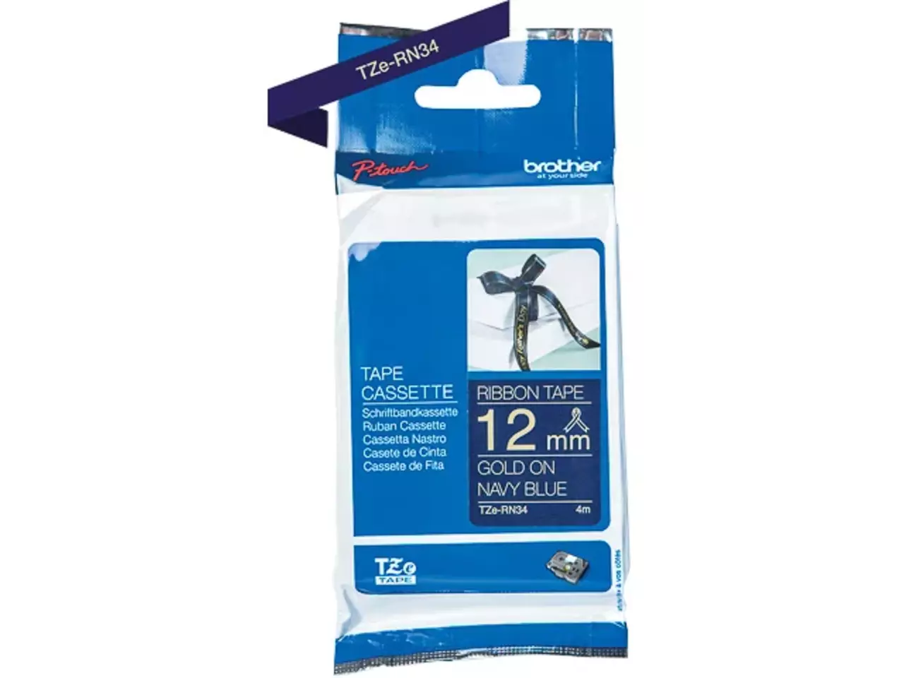 914005440893.webp TZERN34 BROTHER PT Labeltape 12mm goud blauw 4 meter niet-klevend textiel - Afbeelding 1