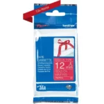 TZERW34 BROTHER PT Labeltape 12mm goud rood 4 meter niet-klevend textiel
