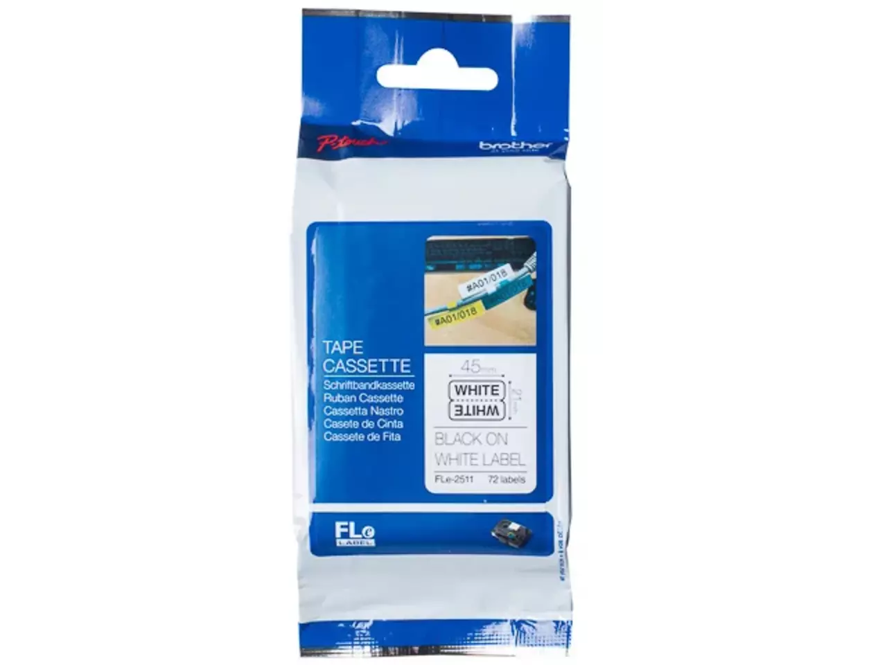 914005440897.webp FLE2511 BROTHER PT Vlagetiketten 21x45mm wit zwart 72 stuk single - Afbeelding 1