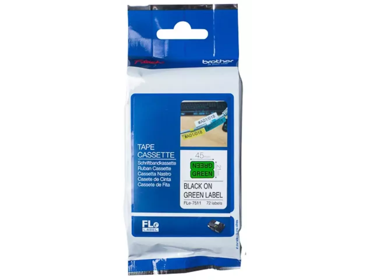 914005440899.webp FLE7511 BROTHER PT Vlagetiketten 21x45mm groen zwart 72 stuk single - Afbeelding 1
