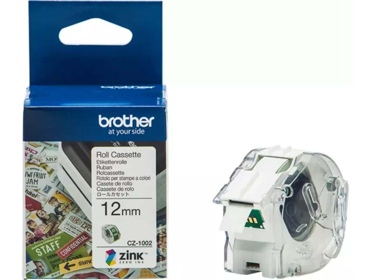 914005440908.webp CZ1002 BROTHER PT Etiketrol 12mm wit kleurig 5 meter permanent ZINK papier - Afbeelding 1