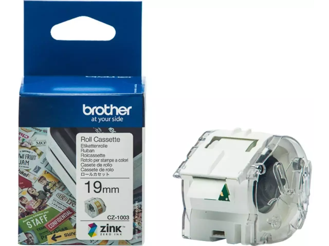 914005440909.webp CZ1003 BROTHER PT Etiketrol 19mm wit kleurig 5 meter permanent ZINK papier - Afbeelding 1