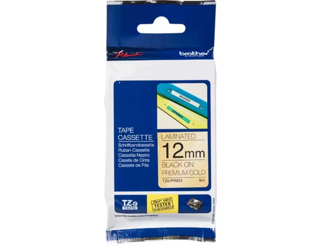 914005440917.webp TZEPR831 BROTHER PT Labeltape 12mm zwart goud 8 meter gelamineerd - Afbeelding 1