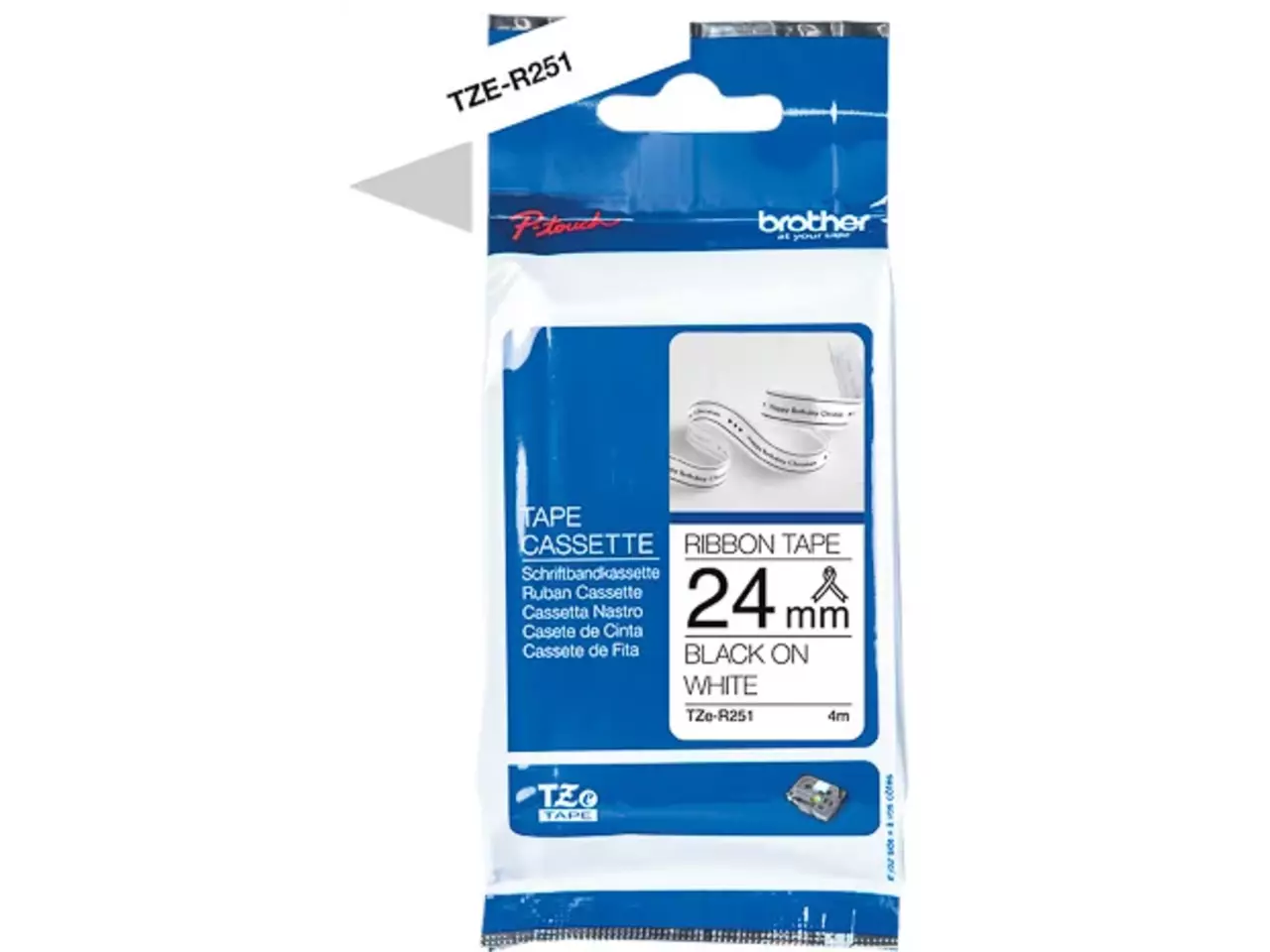 914005440927-3.webp TZER251 BROTHER PT Labeltape 24mm wit zwart 8 meter gelamineerd textiel - Afbeelding 1