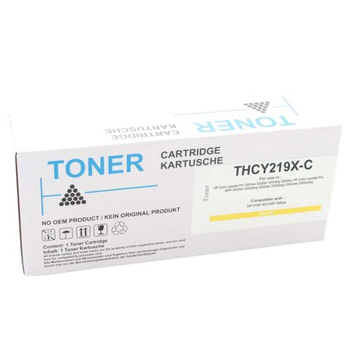 Dit alternatief voor de HP 219X high-capacity gele LaserJet-tonercartridge levert heldere gele afdrukken en een opbrengst tot 2500 pagina’s. Ideaal