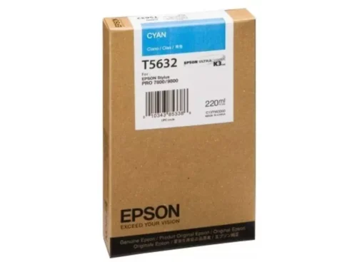 De Epson inktpatroon Cyan T603200 220 ml levert heldere cyaankleuren en is ideaal voor hoogwaardige afdrukken met compatibele Epson Stylus