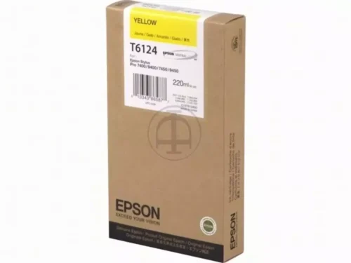 De Epson inktpatroon Yellow T612400 van 220 ml levert heldere, pigmentgebaseerde gele inkt voor scherpe en professionele afdrukken. Deze enkele