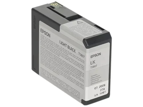 De Epson inktpatroon Light Black T580700 levert hoogwaardige pigmentinkt in een handige enkele verpakking van 80 ml, ideaal voor scherpe,