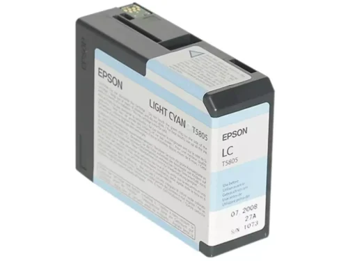 De Epson inktpatroon Light Cyan T580500 levert heldere, nauwkeurige cyaantinten met pigmentinkt voor professionele afdrukresultaten. Deze enkelverpakking van 80 ml