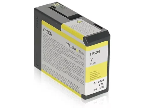 De Epson inktpatroon Yellow T580400 biedt levendige gele pigmentinkt in een enkele verpakking van 80 ml, speciaal ontworpen voor diverse