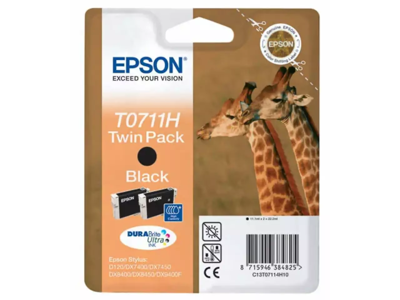 170015440497.webp C13T07114H10 EPSON T0711 Stylus Inkt (2) zwart 2x370pagina's 2x11,1 ml - Afbeelding 1