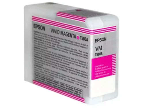 De Epson inktpatroon Vivid Magenta T580A00 levert levendige magenta prints met pigmentinkt en een inhoud van 80 ml. Deze enkele