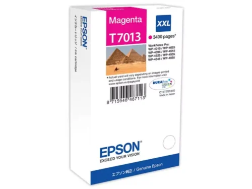 De Epson Ink Cartridge XXL Magenta 3.4k levert heldere, pigmentgebonden magenta-afdrukken met hoog XL-rendement voor diverse Epson Workforce Pro-printers. Met