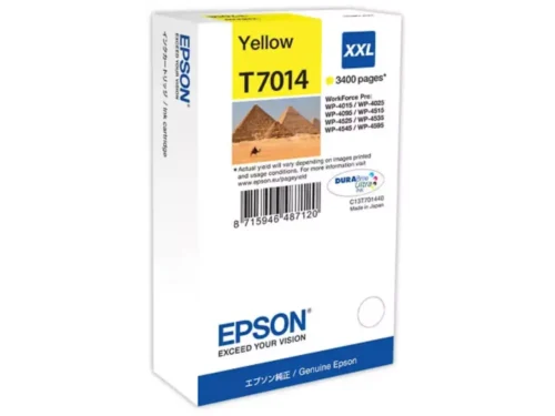 De Epson Ink Cartridge XXL Yellow 3.4k biedt hoog rendement met pigmentinkt en een royale inhoud van 34,2 ml voor