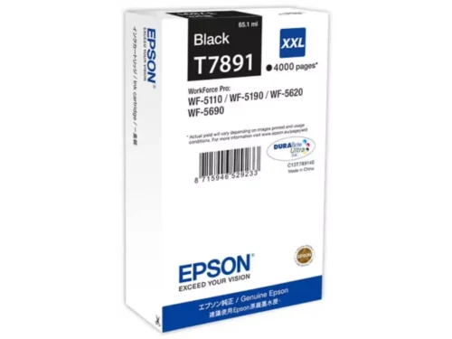 De Epson Ink Cartridge XXL Black biedt hoog rendement en scherpe, duurzame afdrukken dankzij pigmentinkt met een inhoud van 65,1