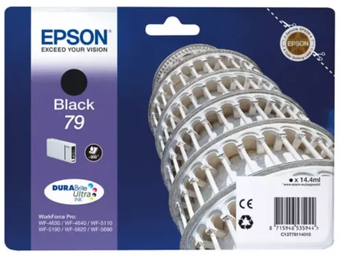 De Epson Tower of Pisa Singlepack Black 79 DURABrite Ultra Ink levert scherpe, duurzame zwarte afdrukken met pigmentinkt en is