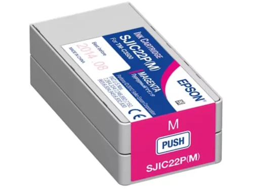De Epson SJIC22P(M) ink cartridge voor ColorWorks C3500 levert heldere magenta afdrukken met pigmentinkt en een inhoud van 32,5 ml.