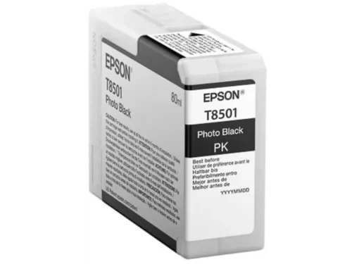 De Epson Singlepack Photo Black T850100 is een originele pigmentinkt voor haarscherpe zwart-witafdrukken met rijke details en diepe contrasten. Met