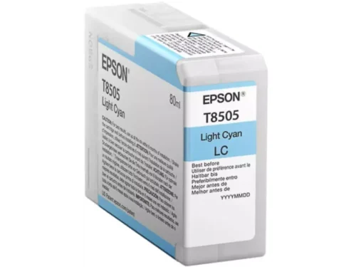 De Epson Singlepack Light Cyan T850500 is een losse cartridge met pigmentinkt van 80 ml voor een heldere en nauwkeurige