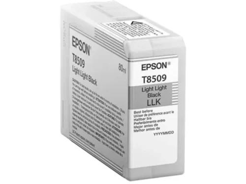 De Epson Singlepack Light Light Black T850900 is een losse, pigmentgebaseerde inktcartridge met 80 ml zwarte inkt, ideaal voor scherpe