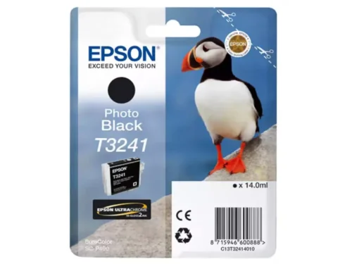 De Epson T3241 Photo Black is een betrouwbare zwarte inktcartridge met pigmentgebaseerde inkt voor scherpe, professionele afdrukken. Met een opbrengst