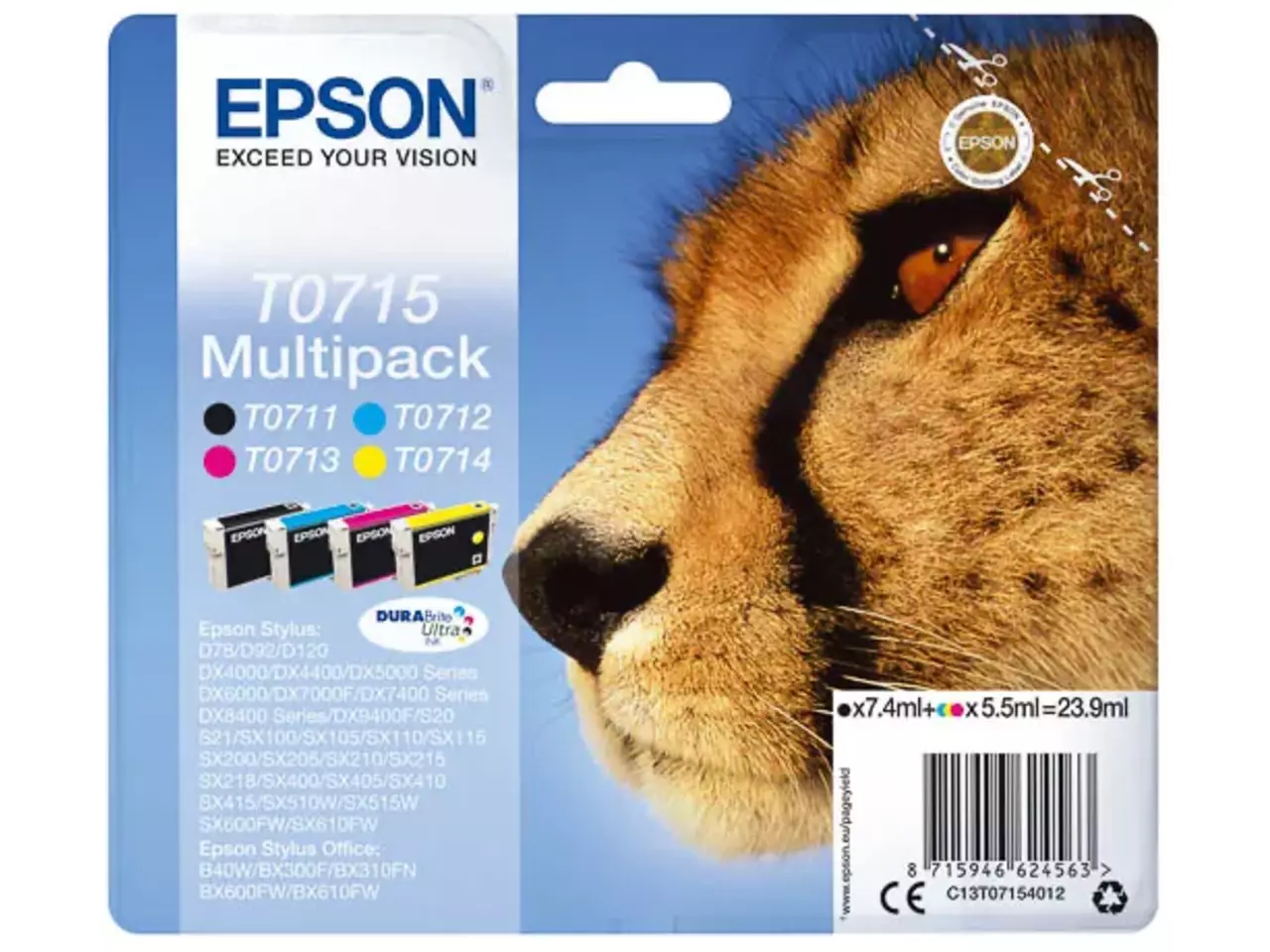 170015441175.webp C13T07154012 EPSON T0715 DX Inkt (4) cmyk 245bk/485c/270m/475ypagina's - Afbeelding 1