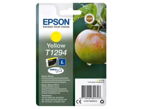 De Epson Apple T1294 gele DURABrite Ultra inktcartridge levert haarscherpe, duurzame afdrukken en is ideaal voor dagelijks gebruik. Met een