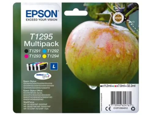 De Epson Apple T1295 Appel DURABrite Ultra multipack biedt heldere zwart- en kleurafdrukken met betrouwbare kwaliteit voor een breed scala