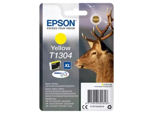 De Epson Stag T1304 Hert DURABrite Ultra gele inktcartridge levert heldere, duurzame afdrukken en is ideaal voor thuis- en kantoorgebruik.