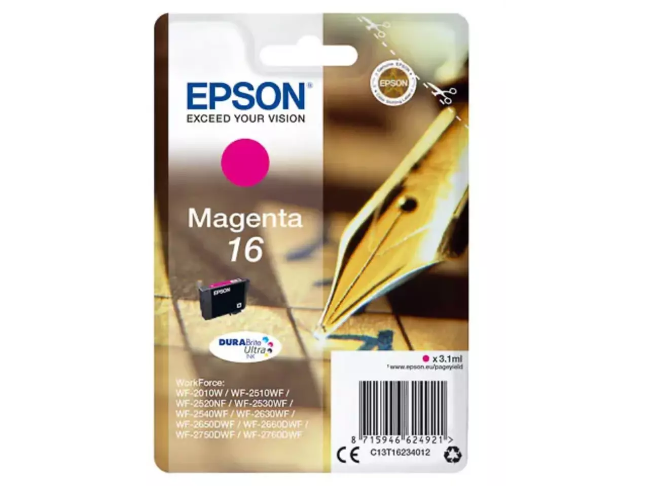 170015441211.webp C13T16234012 EPSON 16 WF Inkt magenta ST 165pagina's 3,1ml - Afbeelding 1