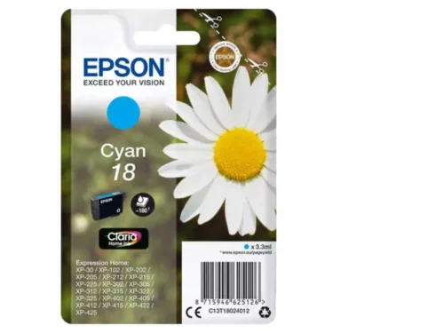 De Epson Daisy 18 Madeliefje Claria Home cyaan inktcartridge is ideaal voor scherpe, heldere afdrukken en levert tot 180 pagina’s.