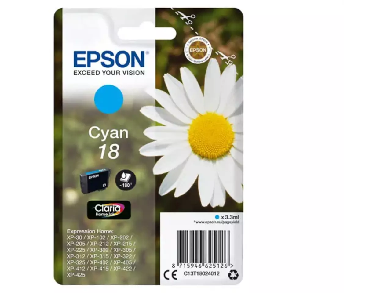 170015441231.webp C13T18024012 EPSON 18 XP Inkt cyaan ST 180pagina's 3,3ml - Afbeelding 1