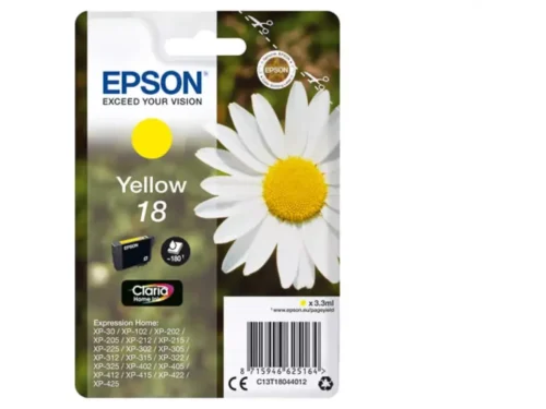 De Epson Daisy 18 Madeliefje Claria Home gele inktcartridge levert heldere, levendige kleuren en is geschikt voor diverse Expression Home-printers.