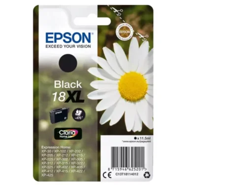 De Epson Daisy 18XL Madeliefje Claria Home zwarte inktcartridge biedt een hoge opbrengst van 470 pagina’s en is ideaal voor