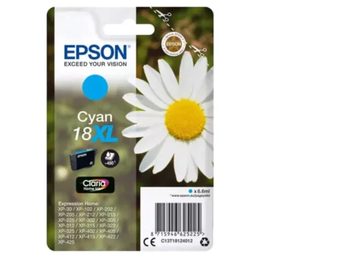 De Epson Daisy 18XL Madeliefje Claria Home afzonderlijke cyaan inkt levert heldere cyaankleuren en gaat tot 450 pagina’s mee. Deze