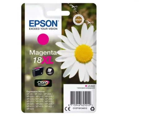 De Epson Daisy 18XL Madeliefje Claria Home magenta inktcartridge levert heldere, betrouwbare afdrukken met een hoge opbrengst van 450 pagina’s.