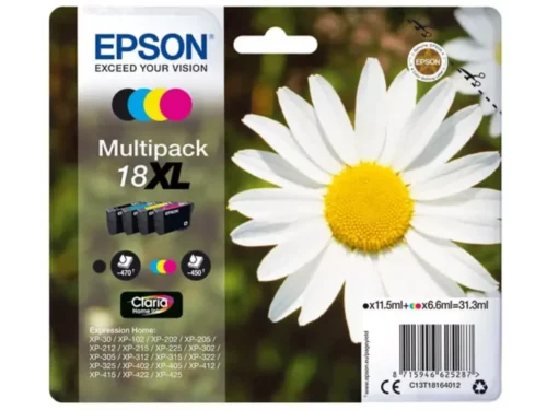 Epson Daisy 18XL Madeliefje Claria Home multipack vierkleureninkt biedt een praktische en voordelige oplossing voor heldere, scherpe afdrukken thuis. Met