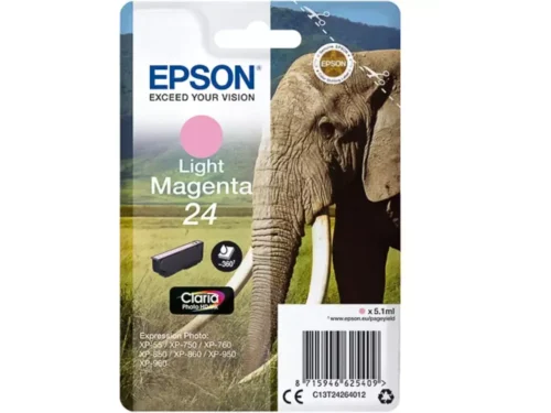 De Epson Elephant 24 lichtmagenta inktcartridge zorgt voor heldere, levendige fotoprints met een natuurlijke kleurweergave. Deze originele Claria Photo HD