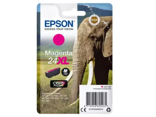 De Epson Elephant 24XL Olifant Claria Photo HD magenta inktcartridge levert heldere, levendige afdrukken en is ideaal voor wie veel