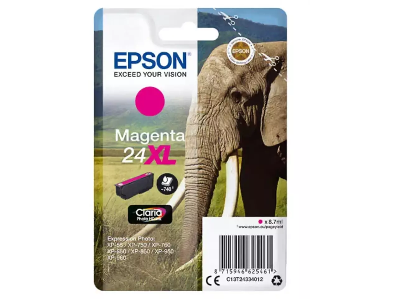 170015441265.webp C13T24334012 EPSON 24XL XP Inkt magenta HC 740pagina's 8,7ml - Afbeelding 1