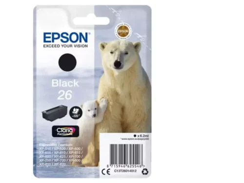 De Epson Polar bear 26 zwarte inktcartridge levert heldere, scherpe afdrukken met pigmentinkt en een capaciteit tot 220 pagina’s. Deze