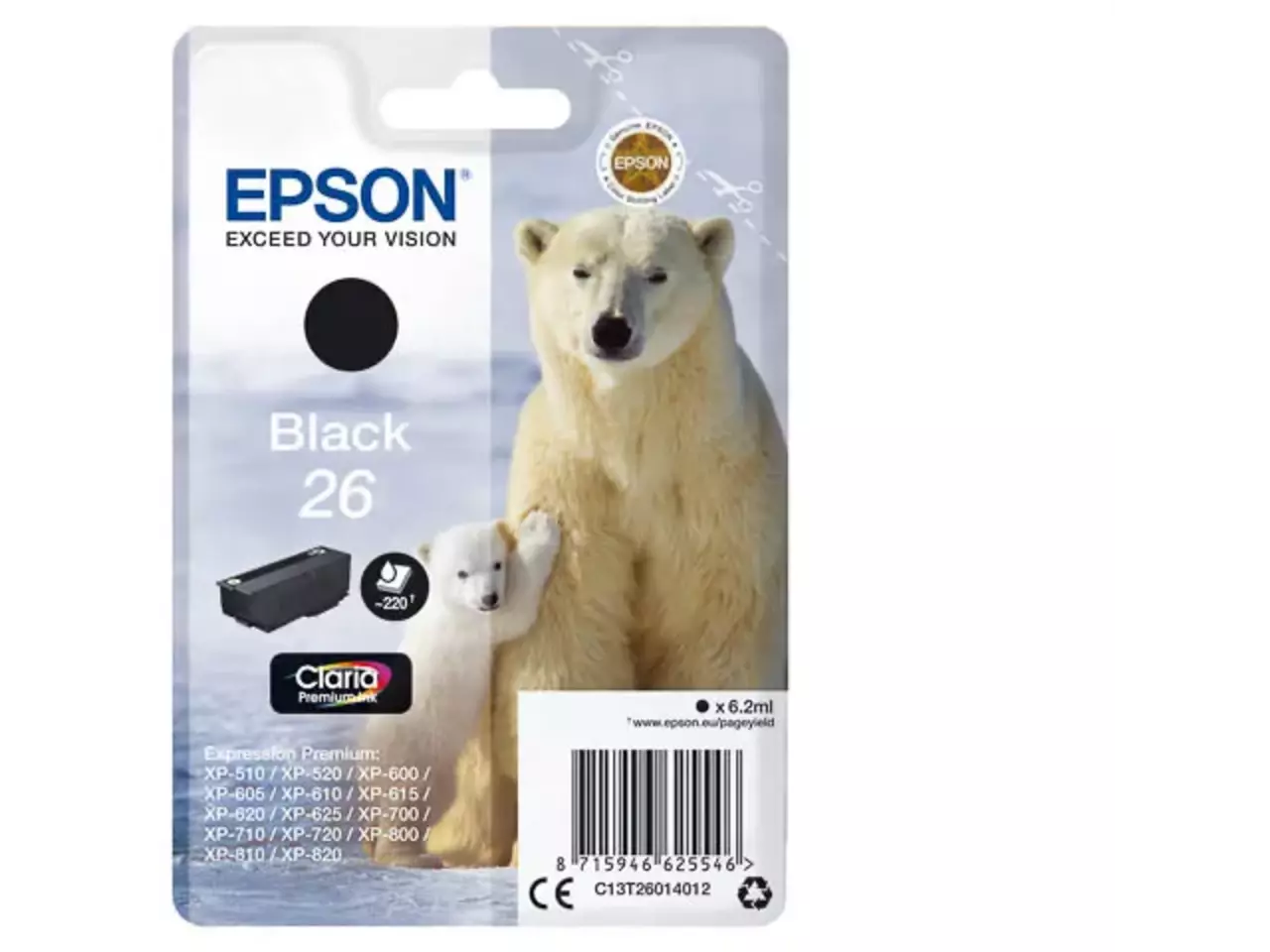 170015441273.webp C13T26014012 EPSON 26 XP Inkt zwart ST 220pagina's 6,2ml - Afbeelding 1